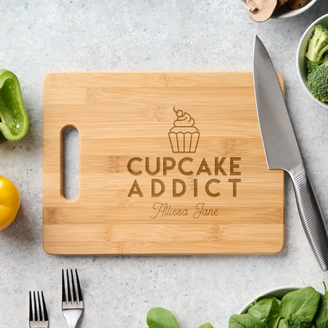 Cupcake Addict Cute, Fun Personalized Engraved Cutting Board (Kitchen Counter)