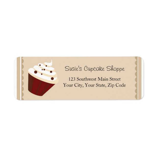 Cupcake Address Labels, Soft Mocha Stripes Label (Front)
