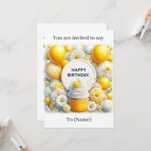 cupcake and balloon birthday invitation card 