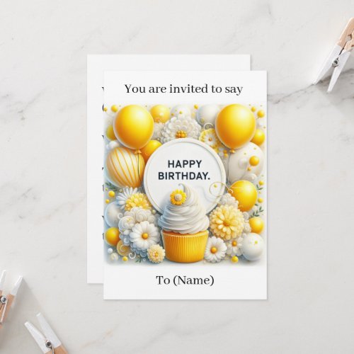 cupcake and balloon birthday invitation card