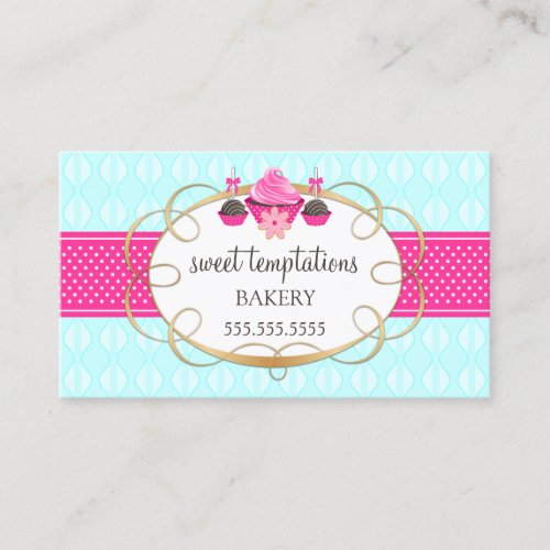 Cupcake and Cake Pops Aqua Pink Business Card