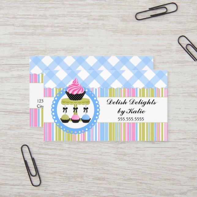 Cupcake and Cake Pops Bakery Business Card (Front/Back In Situ)