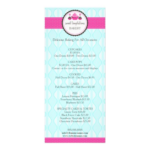 Cupcake and Cake Pops Bakery Menu Price List