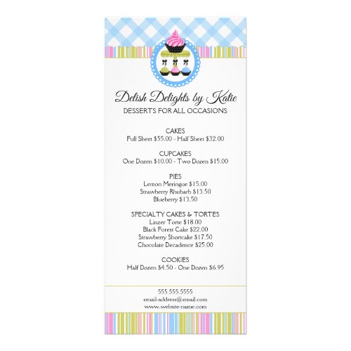 Cupcake and Cake Pops Bakery Promotional Rack Card