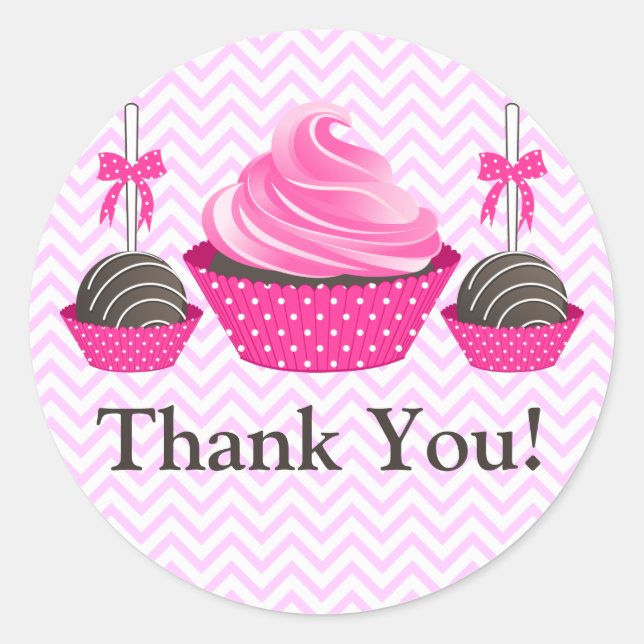 Cupcake and Cake Pops Bakery Thank You Classic Round Sticker (Front)