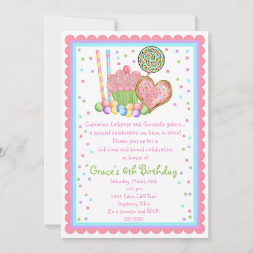 Cupcake and Candy  Birthday invitations
