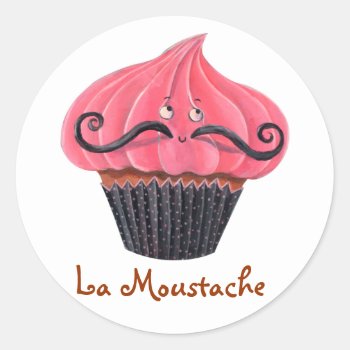 Cupcake And La Moustache Classic Round Sticker by partymonster at Zazzle