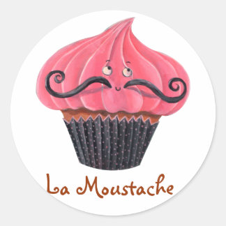 Cupcake and La Moustache Classic Round Sticker
