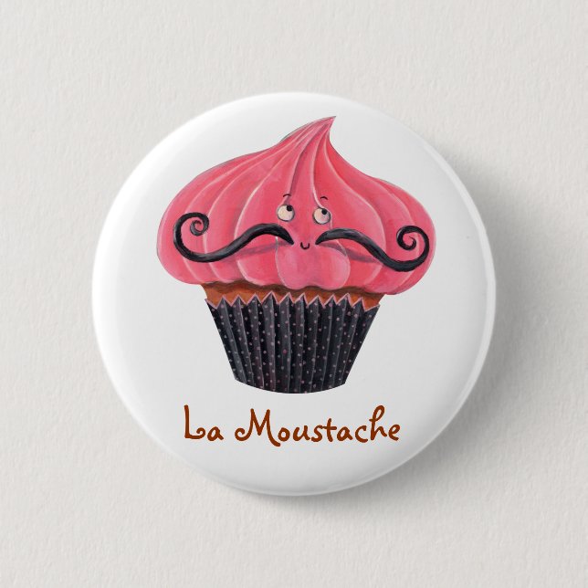Cupcake and La Moustache Pinback Button (Front)