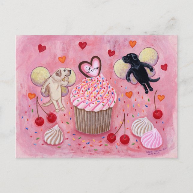 Cupcake and Labrador Fairies Painting Postcard (Front)