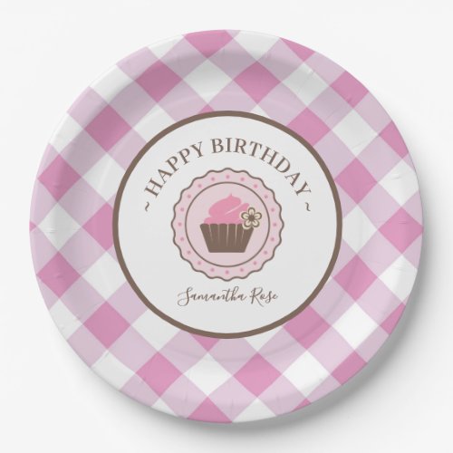 Cupcake and Pink Gingham BBQ Paper Plates