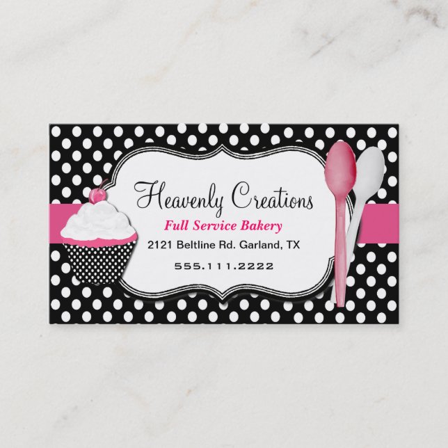 Cupcake and Spoons Bakery Business Card (Front)