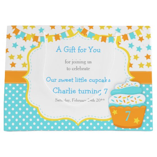 Cupcake And Sprinkles Birthday Party Large Gift Bag | Zazzle