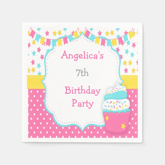 Cupcake and Sprinkles Birthday Party Napkins (Front)
