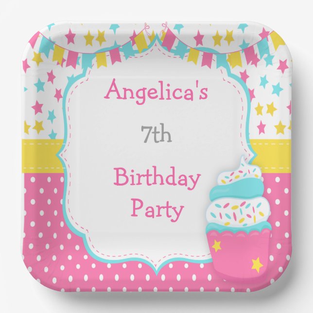 Cupcake and Sprinkles Birthday Party Paper Plates (Front)