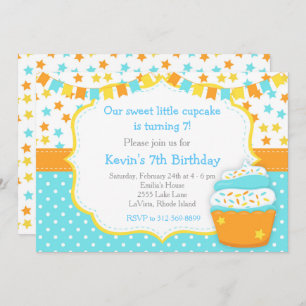 Cupcake and Sprinkles Blue Birthday Party Invitation