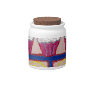 Cupcake Art Print with Cherry and Pink Background Candy Jar