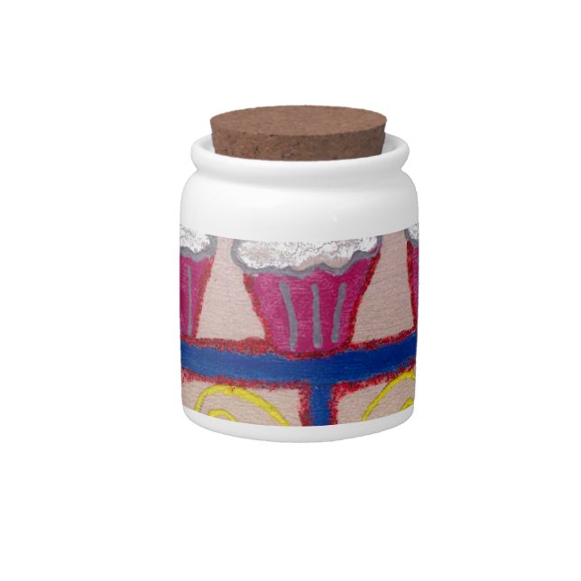 Cupcake Art Print with Cherry and Pink Background Candy Jar (Front)