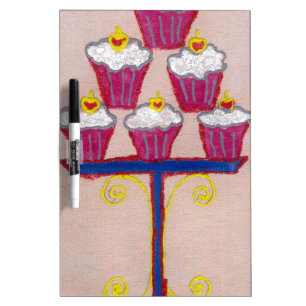 Cupcake Art Print with Cherry and Pink Background Dry-Erase Board