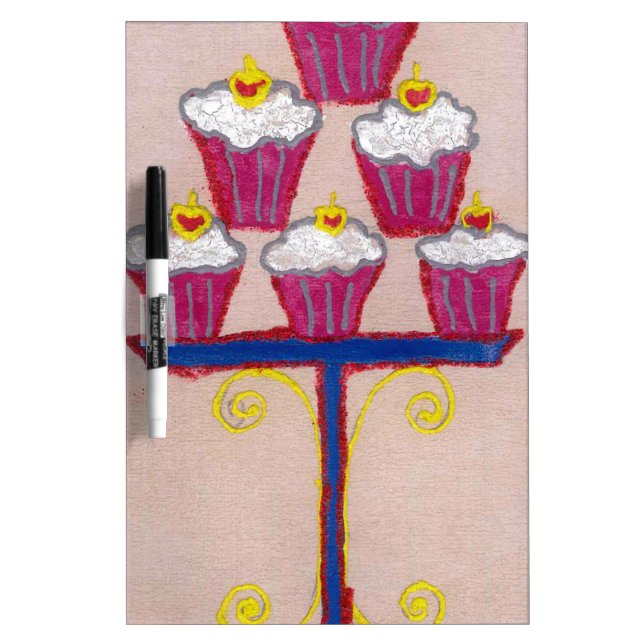 Cupcake Art Print with Cherry and Pink Background Dry-Erase Board (Front)