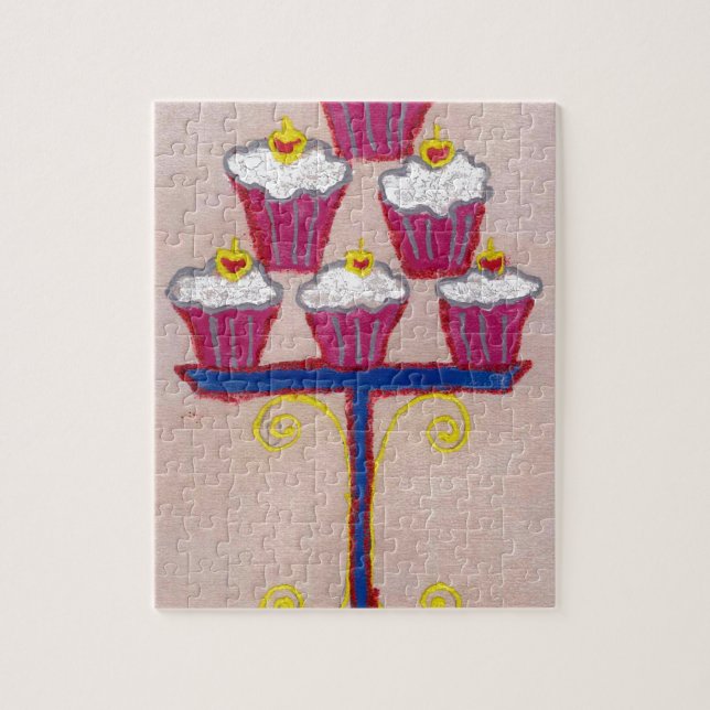 Cupcake Art Print with Cherry and Pink Background Jigsaw Puzzle (Vertical)