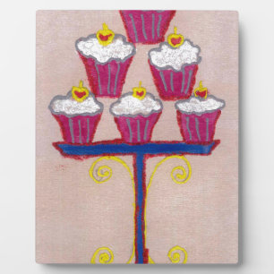 Cupcake Art Print with Cherry and Pink Background Plaque