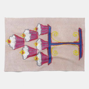 Cupcake Art Print with Cherry and Pink Background Towel