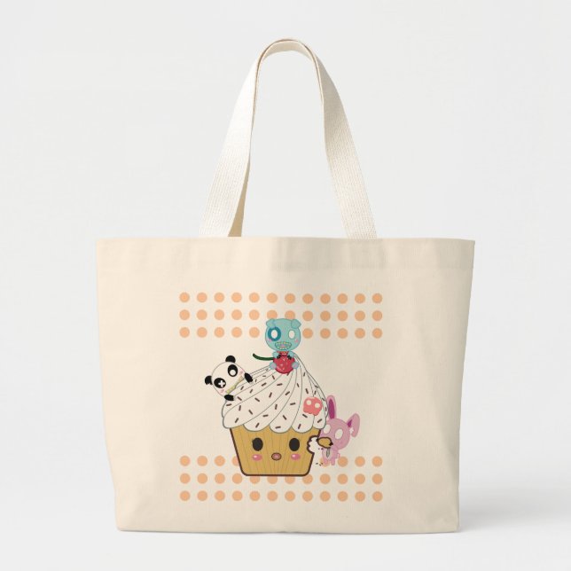 Cupcake Attack! (>_<) Large Tote Bag (Front)
