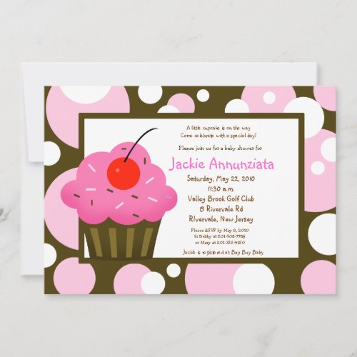 Cupcake Baby Shower Modern Dot Pink Chocolate Personalized Invite
