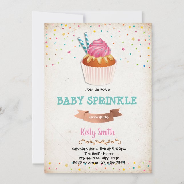 Cupcake baby sprinkle party invitation (Front)