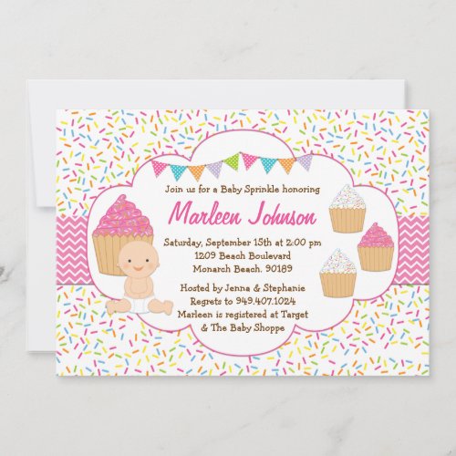 Cupcake Baby Sprinkle Shower Invitation Pink Girl