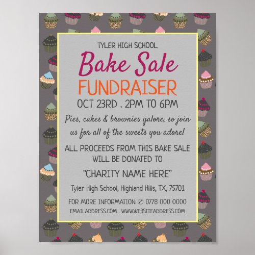Cupcake Background Charity Bake Sale Event Advert Poster