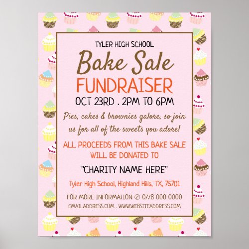 Cupcake Background Charity Bake Sale Event Advert Poster