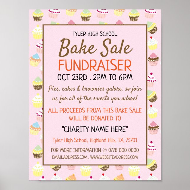 Cupcake Background, Charity Bake Sale Event Advert Poster (Front)