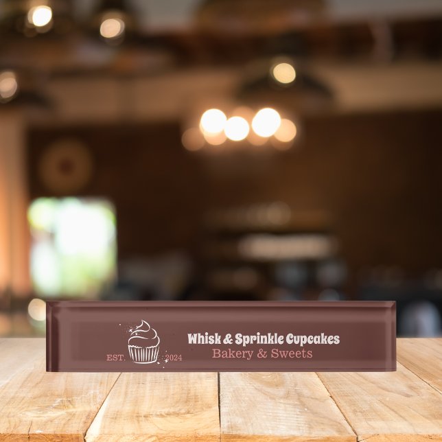 Cupcake Baker Bakery Chef Catering Business Desk Name Plate (Creator Uploaded)