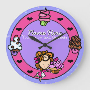 Cupcake.Baker.Baking.Pink.Personalized. Large Clock