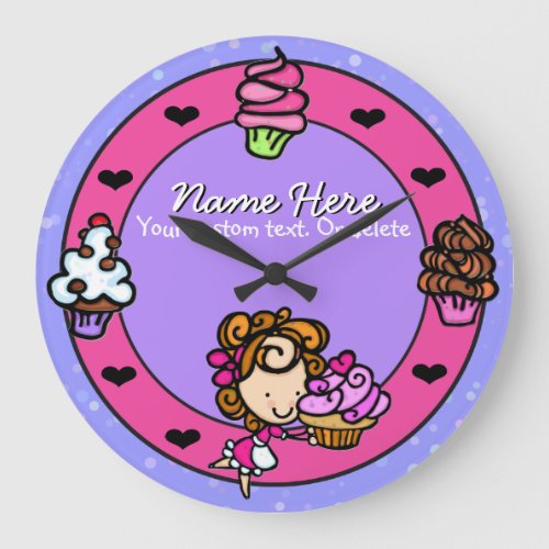 CupcakeBakerBakingPinkPersonalized Large Clock