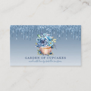 Cupcake Baker Floral Cupcake Blue Glitter Drips Business Card