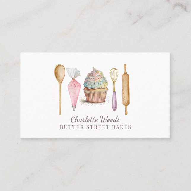 Cupcake Baker Pastry Chef Baker's Utensils Business Card (Front)
