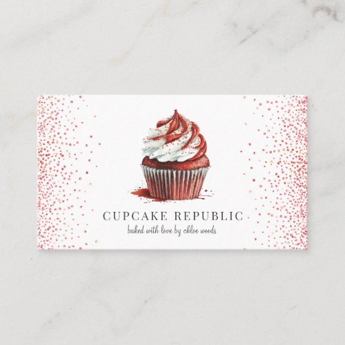 Cupcake Baker Pastry Chef Red Velvet Pink Glitter Business Card