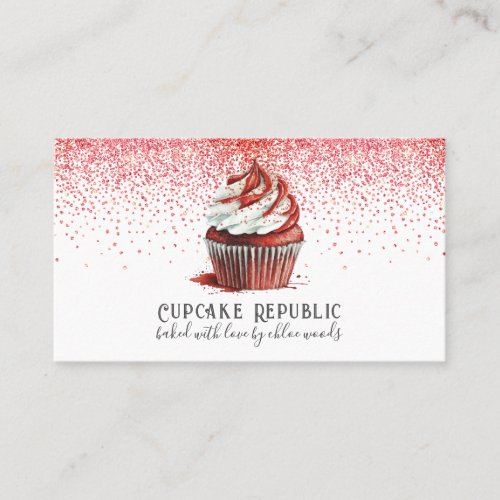 Cupcake Baker Pastry Chef Red Velvet Pink Glitter Business Card