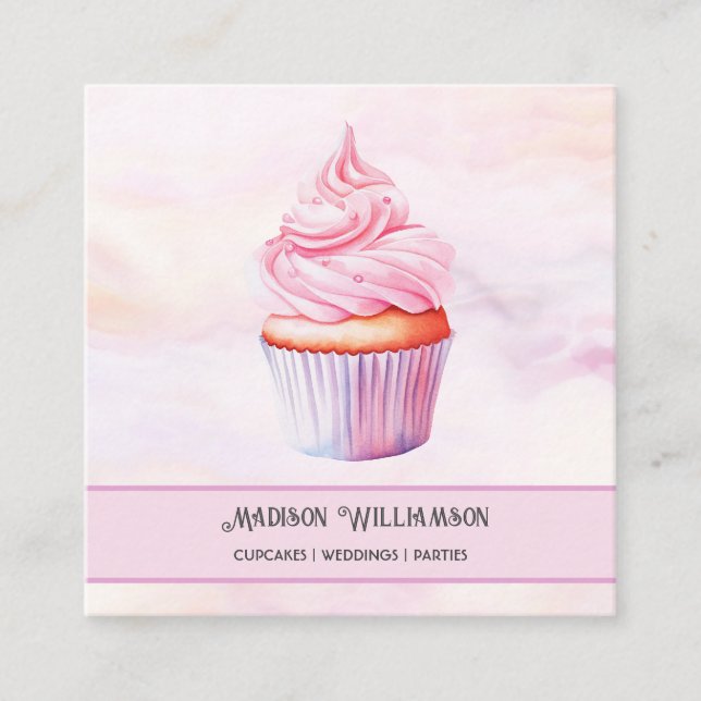 Cupcake Bakery | Baker Chef Catering OR Code  Square Business Card (Front)