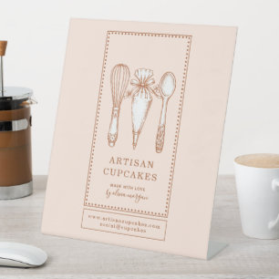 Cupcake Bakery Baking Utensils Pedestal Sign