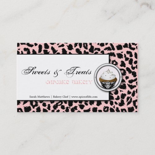 Cupcake Bakery Black Pink Leopard Business Card
