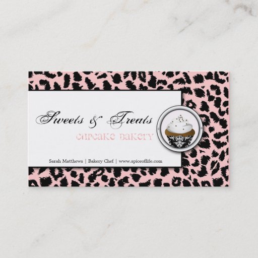 Customizable Cupcake Bakery Black Pink Leopard Business Card