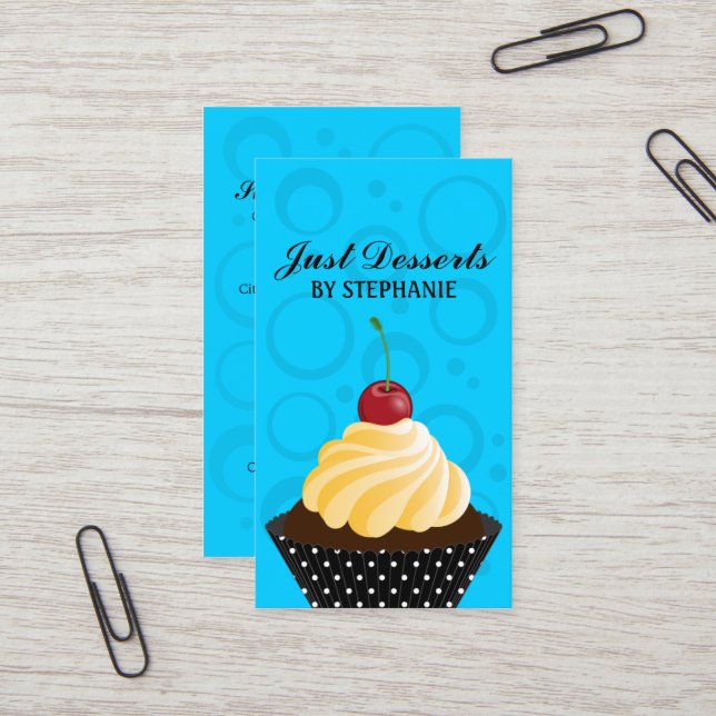 Cupcake Bakery Blue Business Card (Front/Back In Situ)