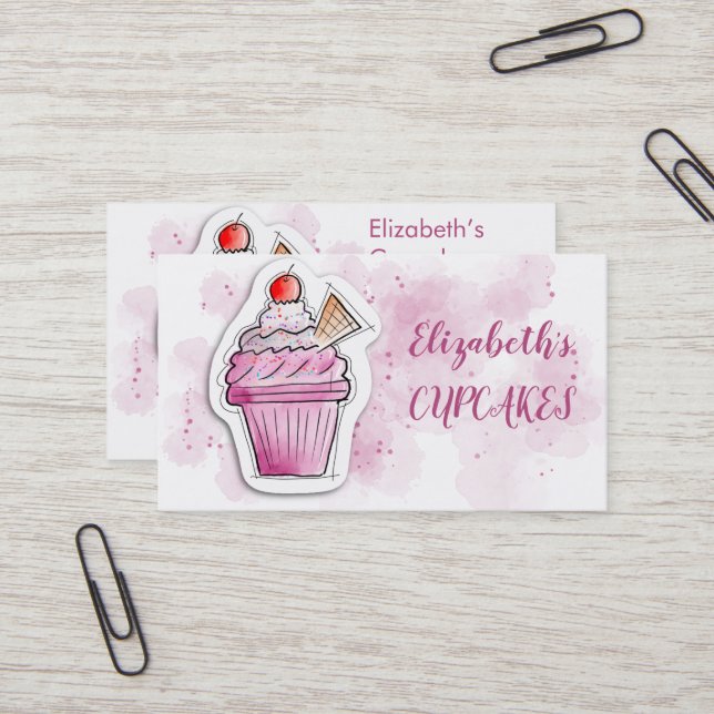 Cupcake Bakery Bright Modern Business Card (Front/Back In Situ)