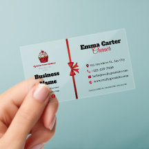 Cupcake Bakery Business Card Red Ribbon Design