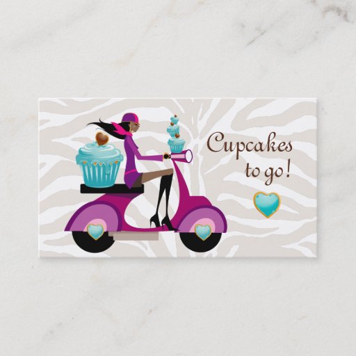 Customizable Cupcake Bakery Business Card Scooter Girl AA Zebra