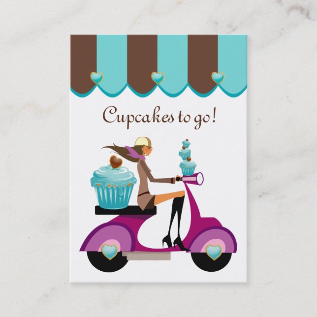 Cupcake Bakery Business Card Scooter Girl Canopy (Front)